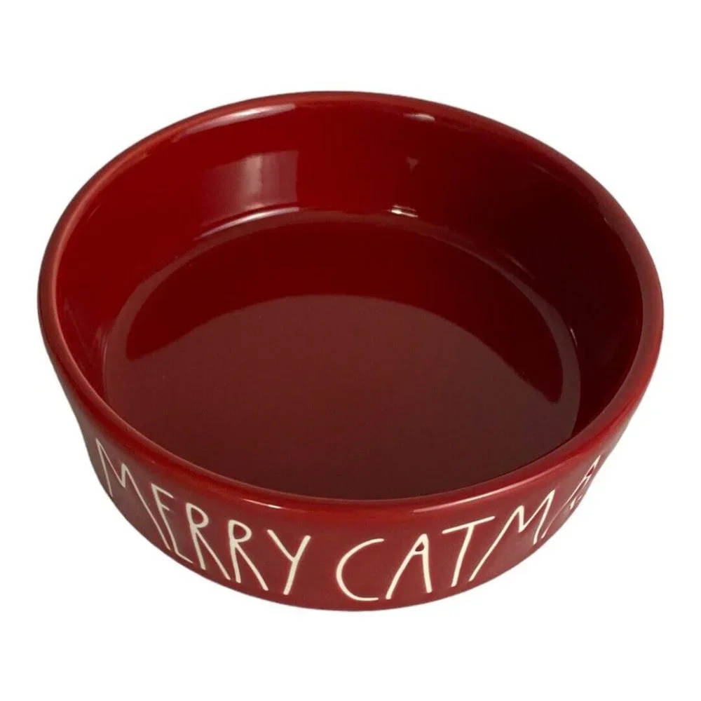 Rae Dunn Red White Letters MERRY CATMAS Kitty CAT BOWL Ceramic 5
